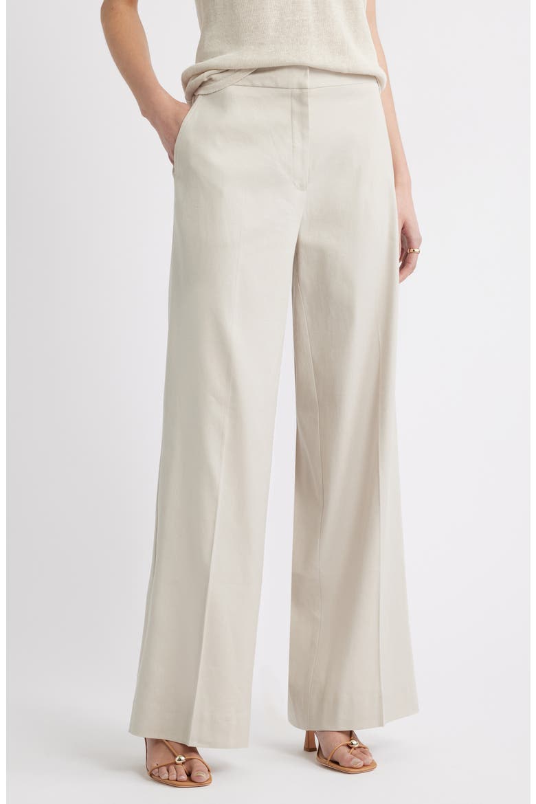 The Lennox Linen Blend Wide Leg Trousers, Main, color, BEIGE SCROLL