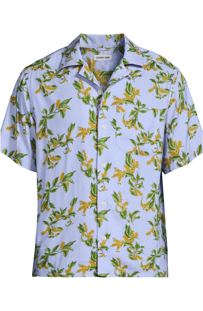 Lands' End Short Sleeve Camp Collar Hawaiian Shirt, Alternate, color, Slate Blue Stipple Palm