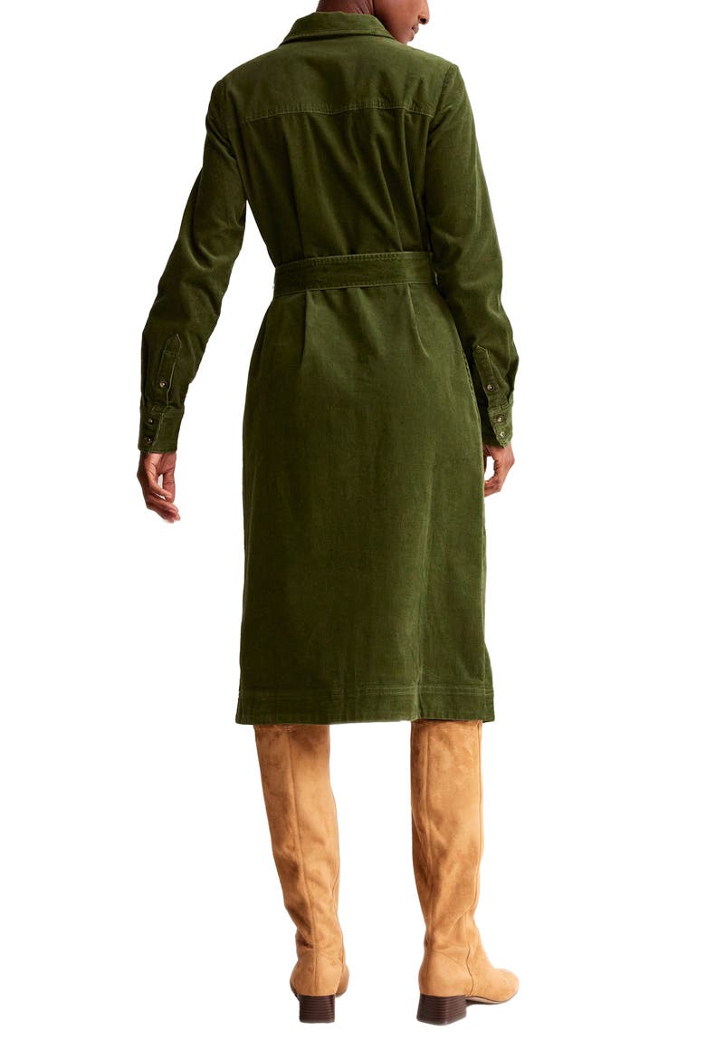 Eloise Long Sleeve Tie Waist Stretch Cotton Corduroy Shirtdress, Alternate, color, KALE