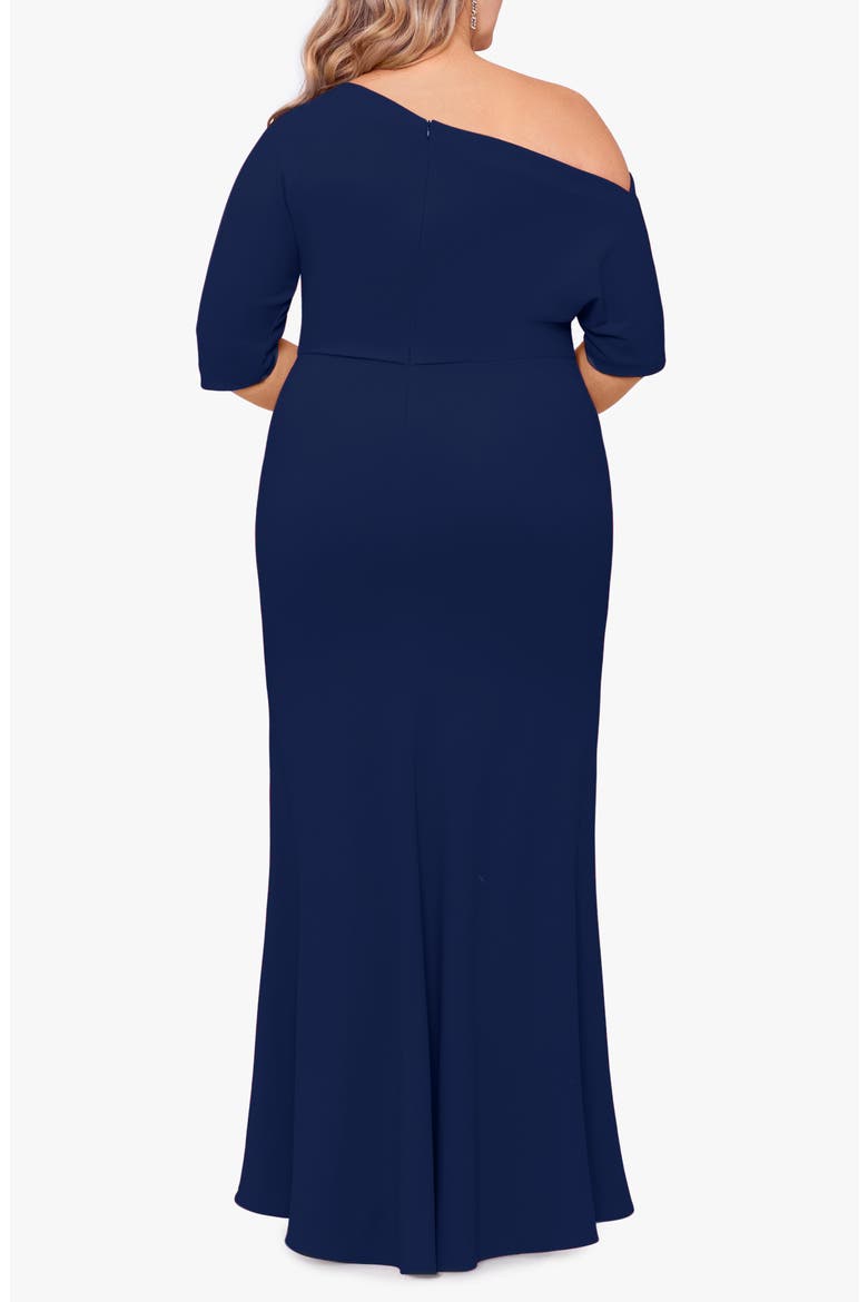 One-Shoulder Scuba Crepe Gown, Alternate, color, NAVY