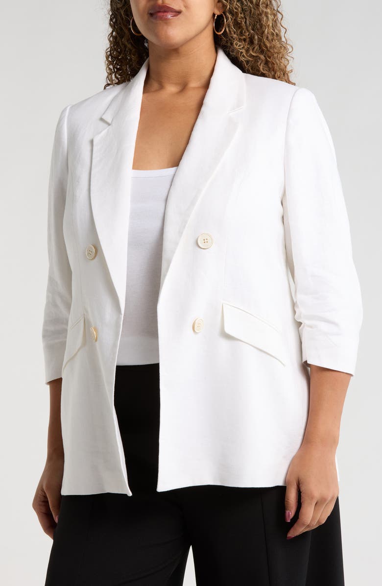 Jones New York Open Front Linen Blend Jacket, Alternate, color, Natural White