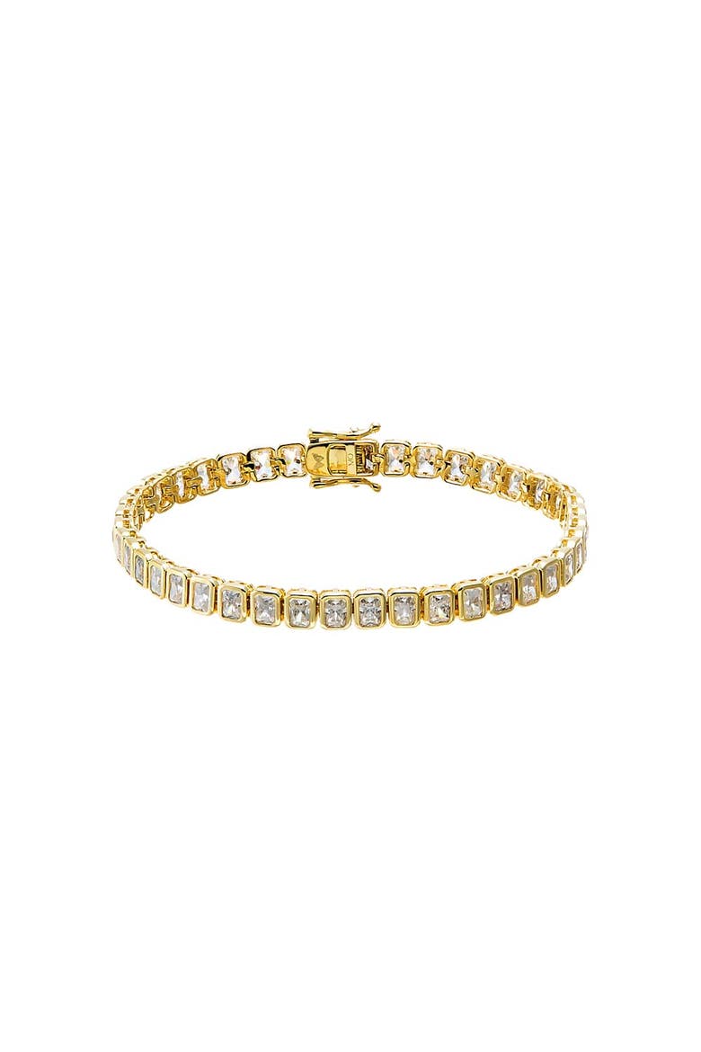 Moissanite Emerald Bezel Tennis Bracelet, Main, color, Gold