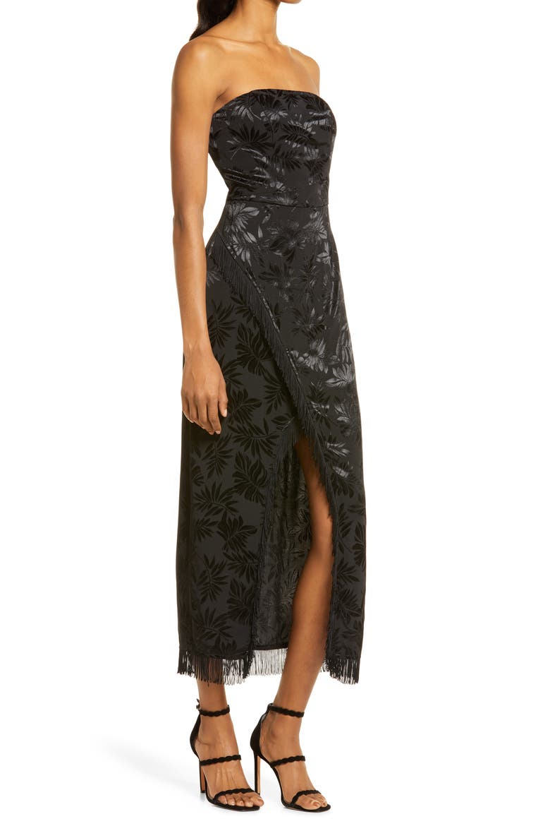 Ignite My Love Embossed Strapless Gown, Alternate, color, BLACK FLORAL