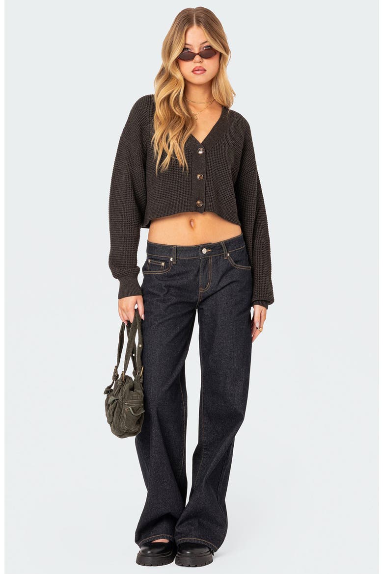 Oversize Waffle Knit Crop Cardigan, Alternate, color, DARK-GRAY