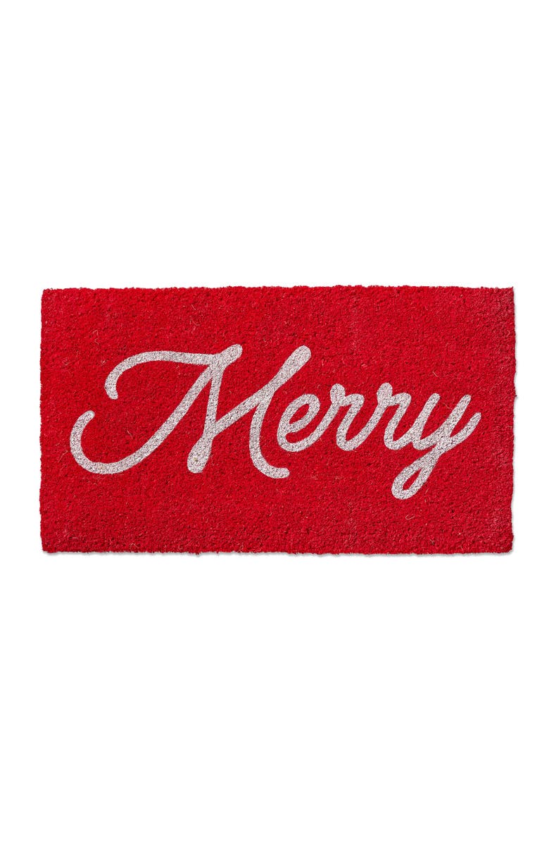tag Merry Christmas Coir Door Mat Easy Clean Holiday Decor, Main, color, Red