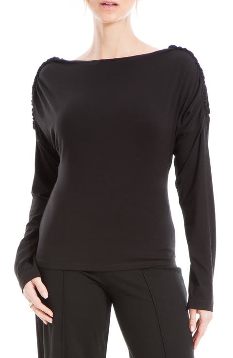 Ruched Shoulder Long Sleeve Top