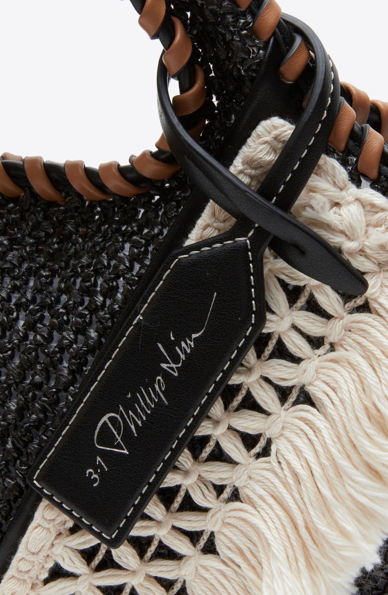 3.1 Phillip Lim Raffia Fringe Mini Market Tote, Alternate, color, Black