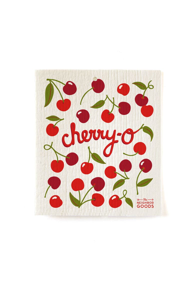 Cherry Dish Towel + Sponge Cloth Gift Set, Alternate, color, Red