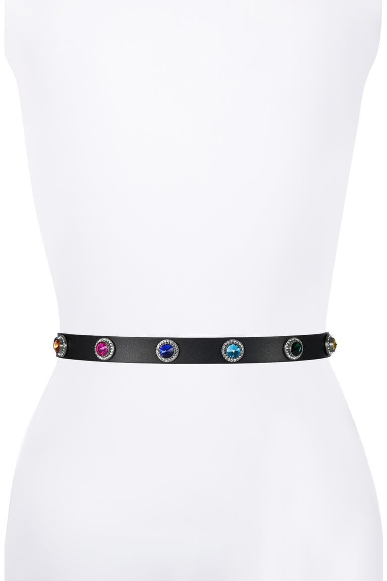 Jewel Stud Leather Belt, Alternate, color, BLACK RAINBOW CRYS