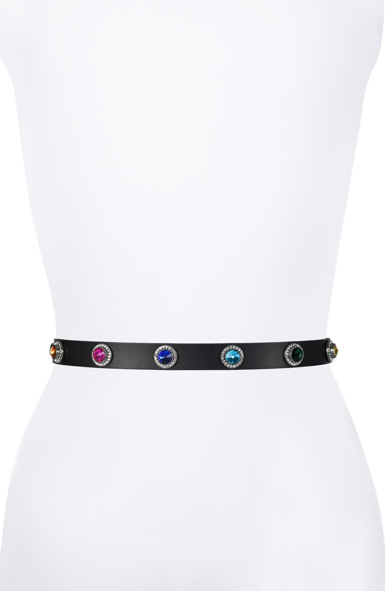 Kurt Geiger London Jewel Stud Leather Belt, Alternate, color, Black Rainbow Crys