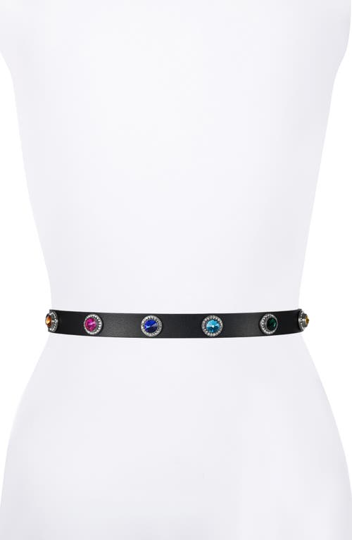 Kurt Geiger London Jewel Stud Leather Belt In Black