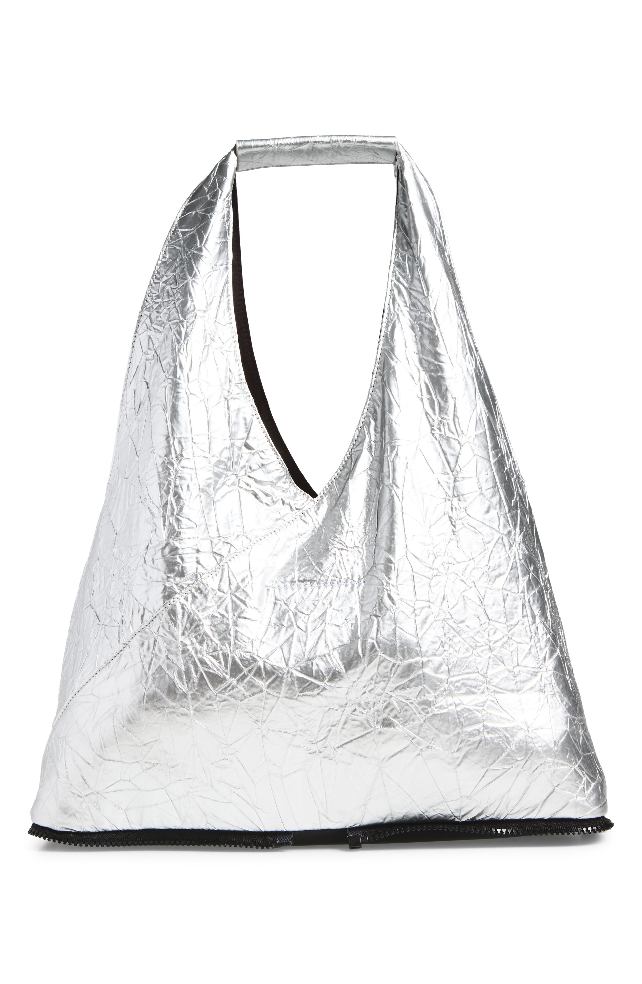 Japanese Zip Around Faux Leather Tote, Alternate, color, BLACK/ SILVER
