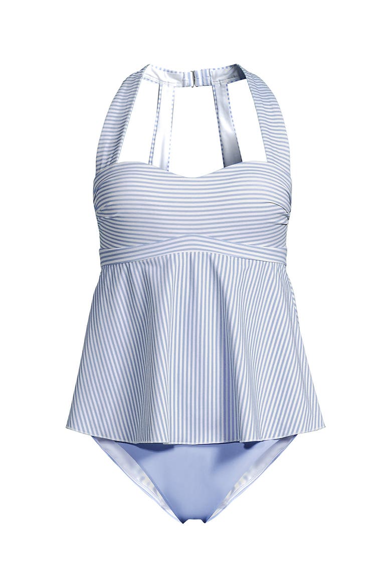Sweetheart Fauxkini One Piece, Alternate, color, Soft Cloud Blue Mini Stripe
