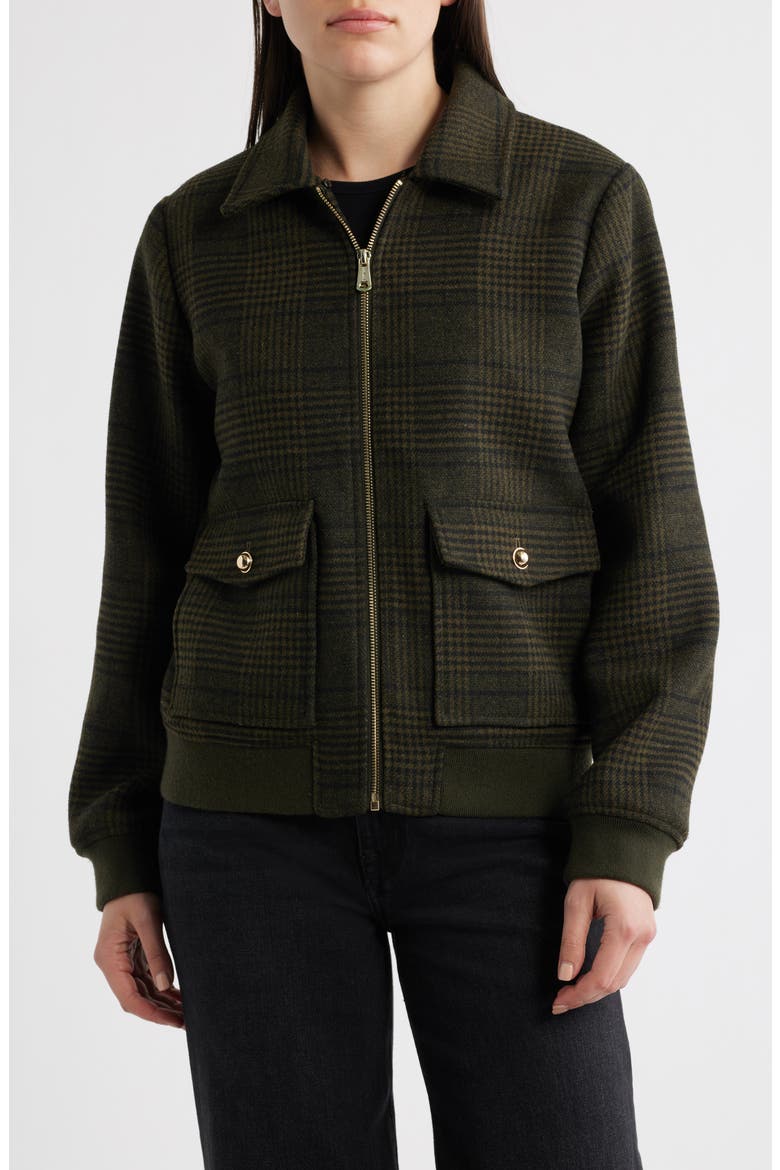 Plaid Flannel Bomber Jacket, Alternate, color, GREEN PLAID
