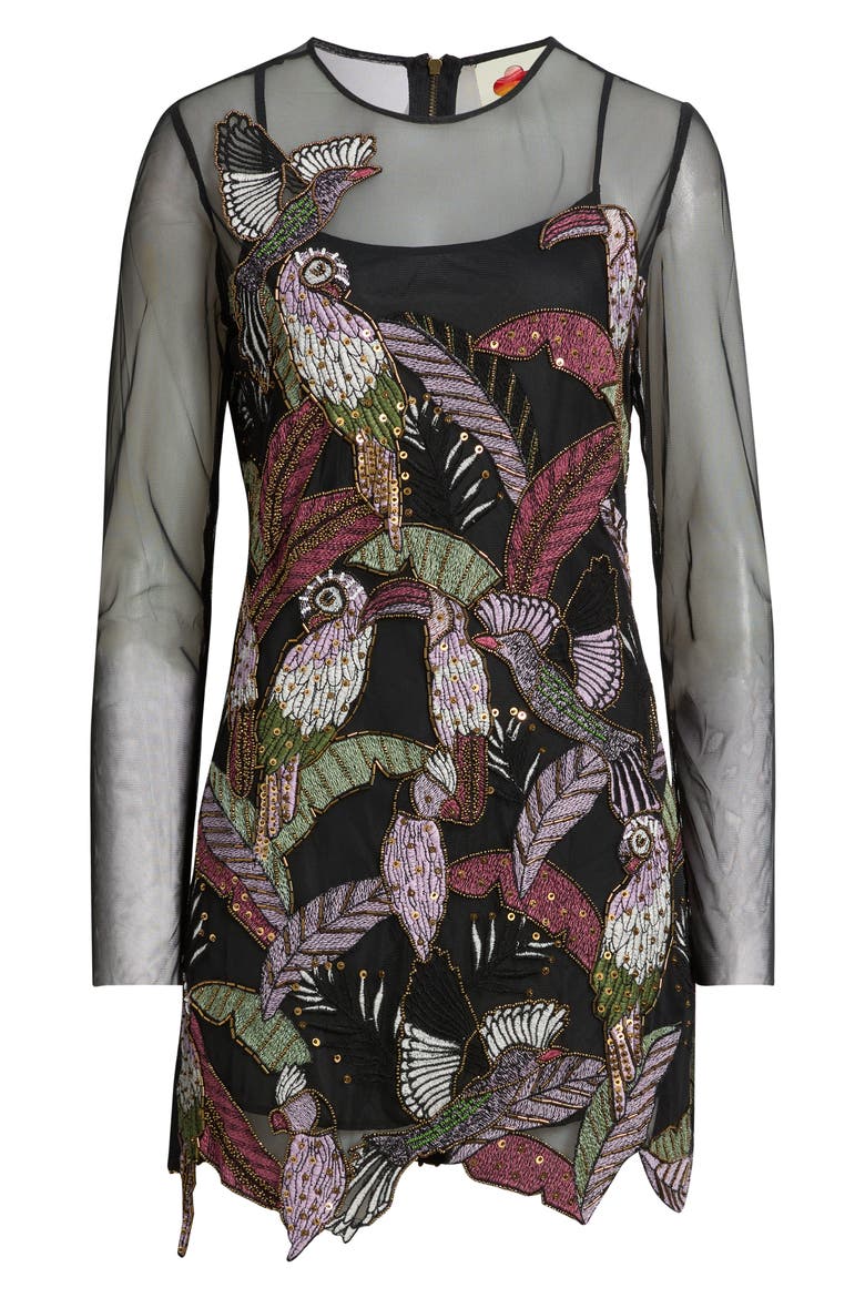 Full Bird Long Sleeve Minidress, Alternate, color, BLACK