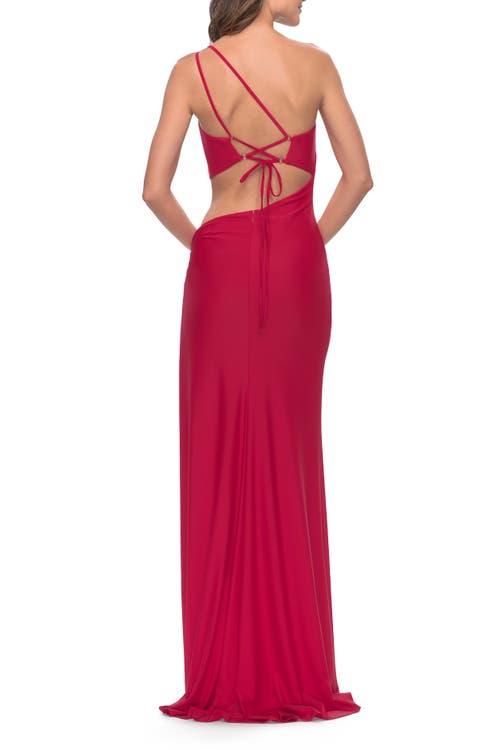 La Femme One Shoulder Dress With Side Cut Out And Unique Back In Red