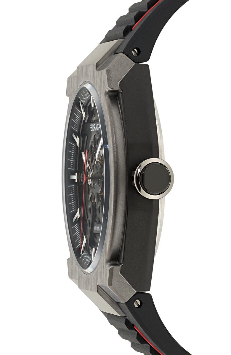 FERRAGAMO Supreme Skeleton Recycled Polyurethane Strap Watch, 43mm, Alternate, color, 