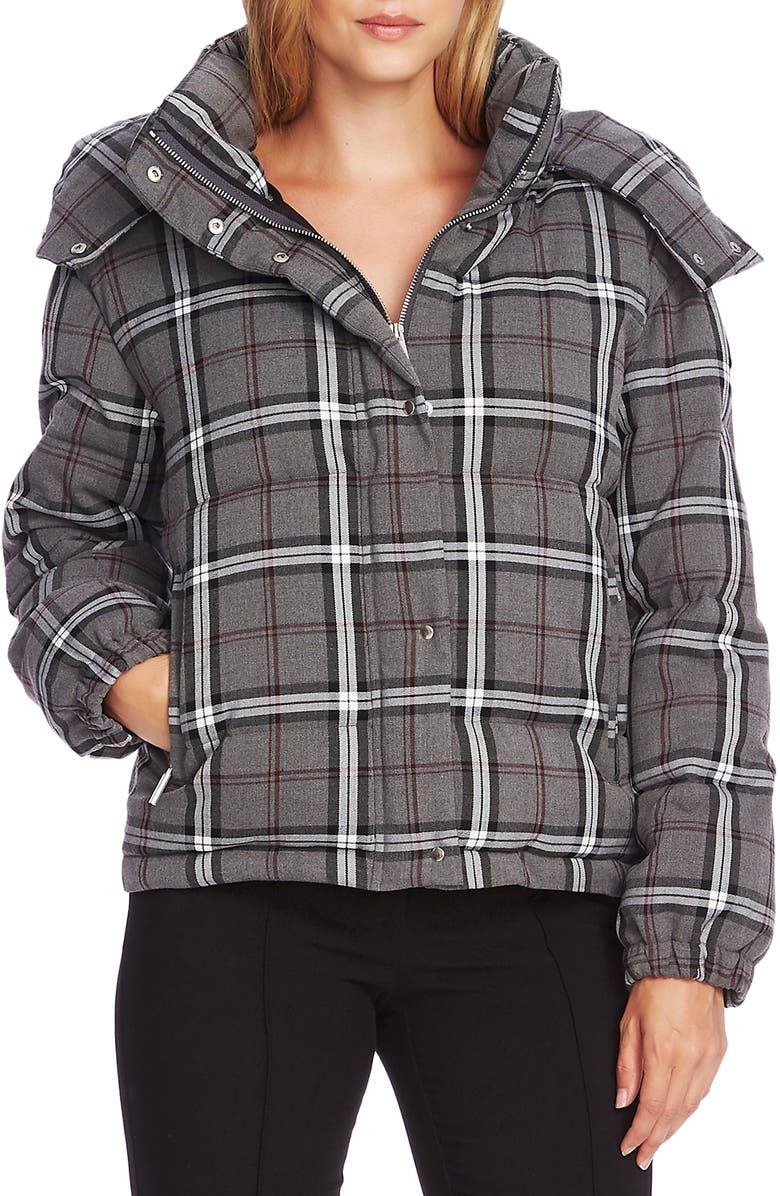 Vince Camuto Plaid Hooded Puffer Jacket, Main, color, 