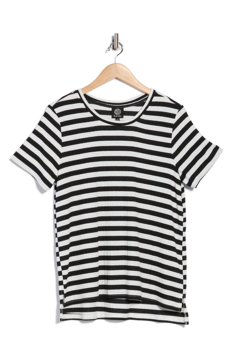 Bobeau Stripe Step Hem T-Shirt, Main, color, Black/ Ivory
