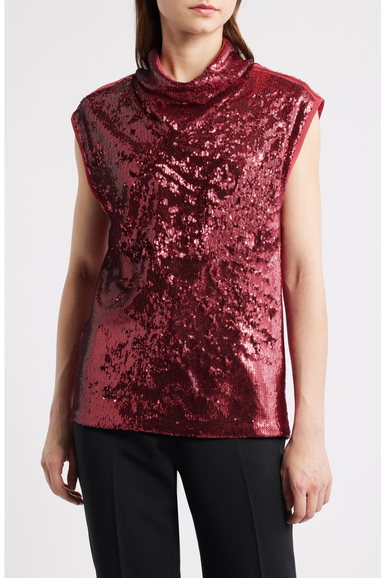 Sequin Mock Neck Top, Main, color, DK RD