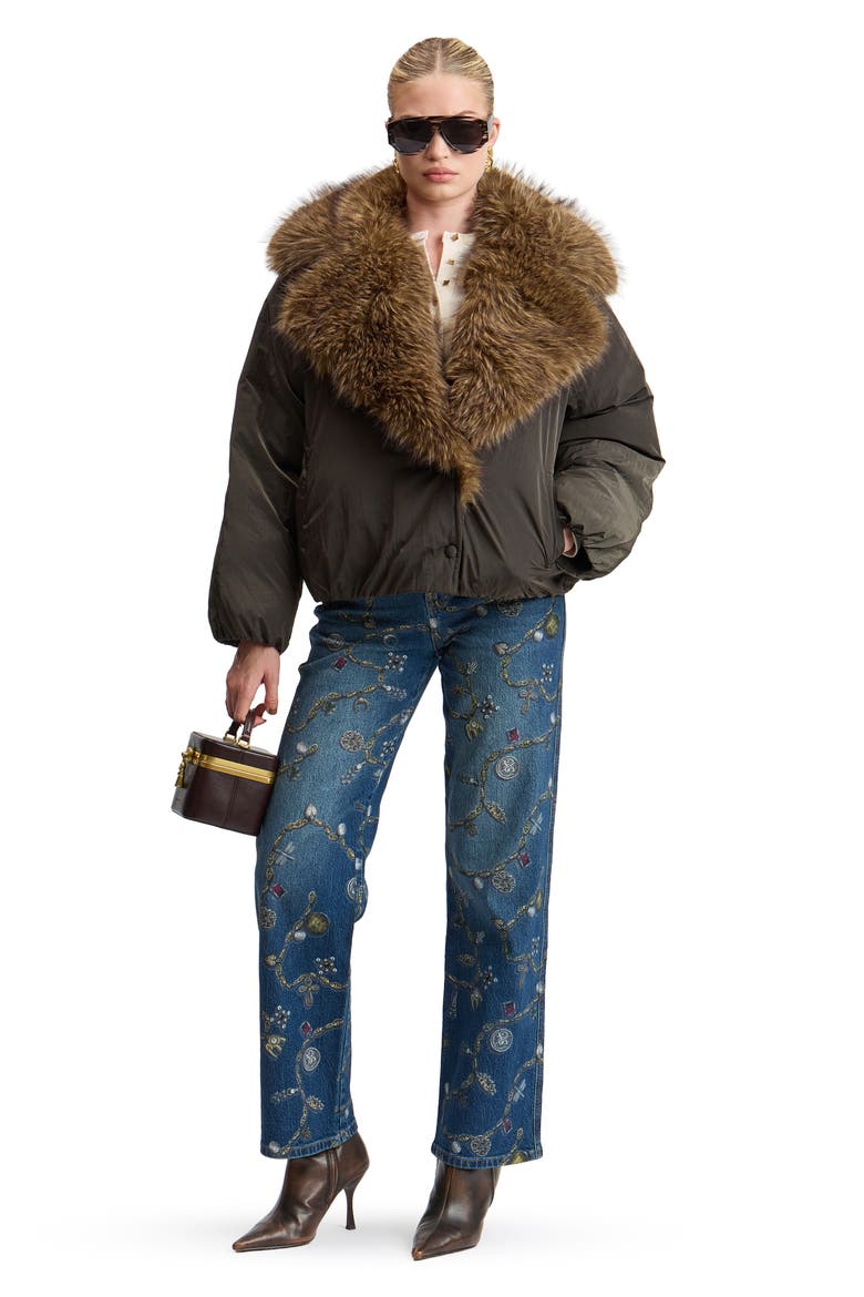 Faux Fur Collar Puffer Jacket, Alternate, color, ROSEMARY/ CAMEL