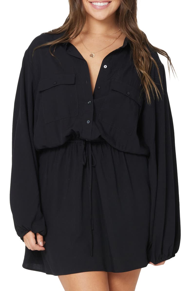 LSPACE L Space Amelia Long Sleeve Cover-Up Tunic Shirtdress, Alternate, color, Black