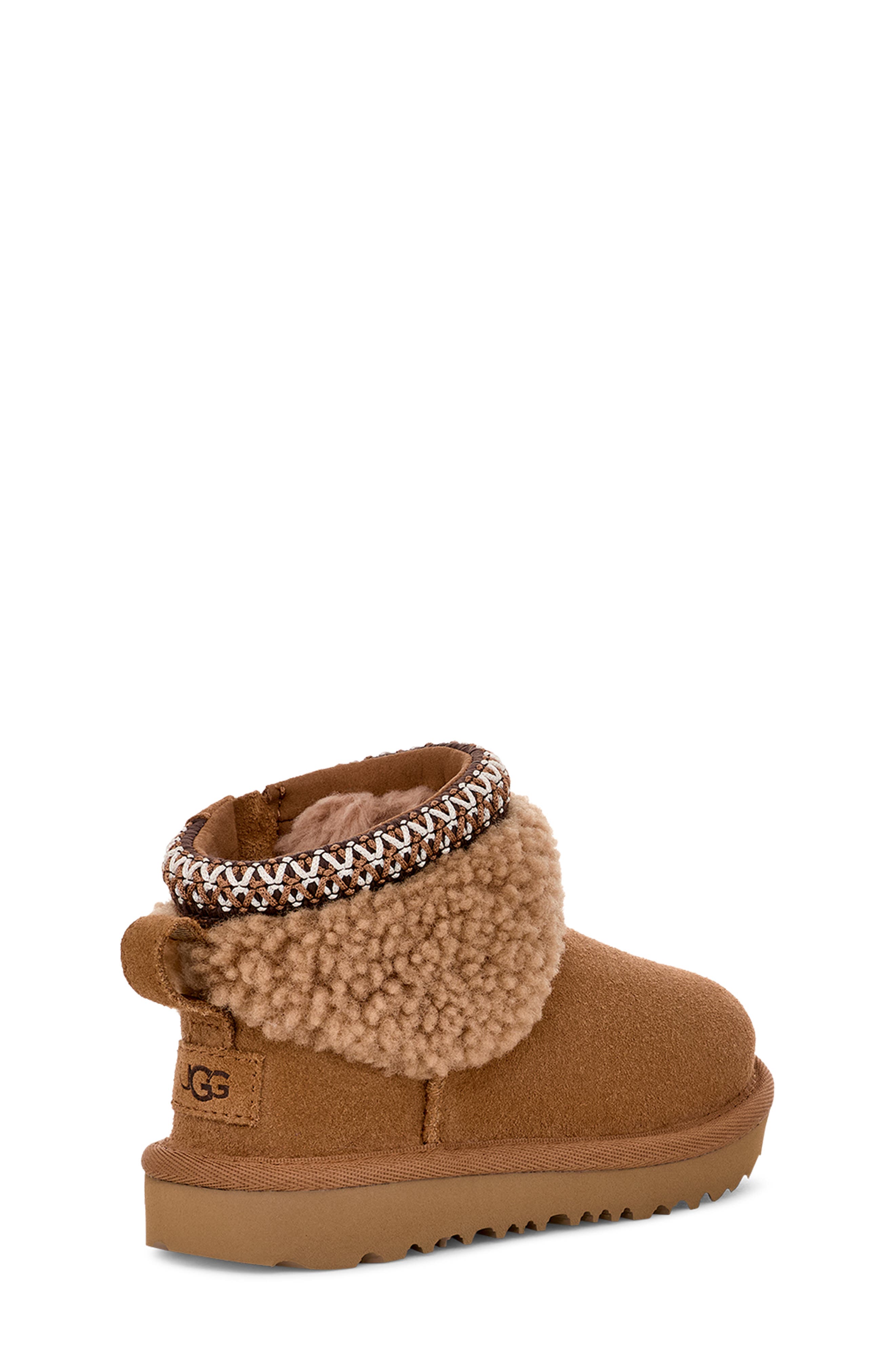 UGG<sup>®</sup> Kids' Classic Ultra Mini Curly Shearling Boot, Alternate, color, Chestnut