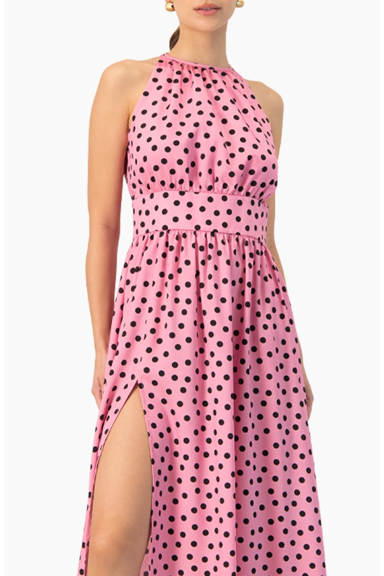 Long Open-Leg Polka Dot Halter Neck Dress, Alternate, color, Pink