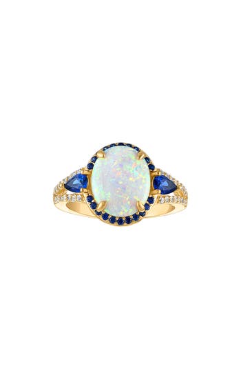 Fuzion Creations Lab Grown Opal & Lab Grown Sapphire Cocktail Ring In Yellow