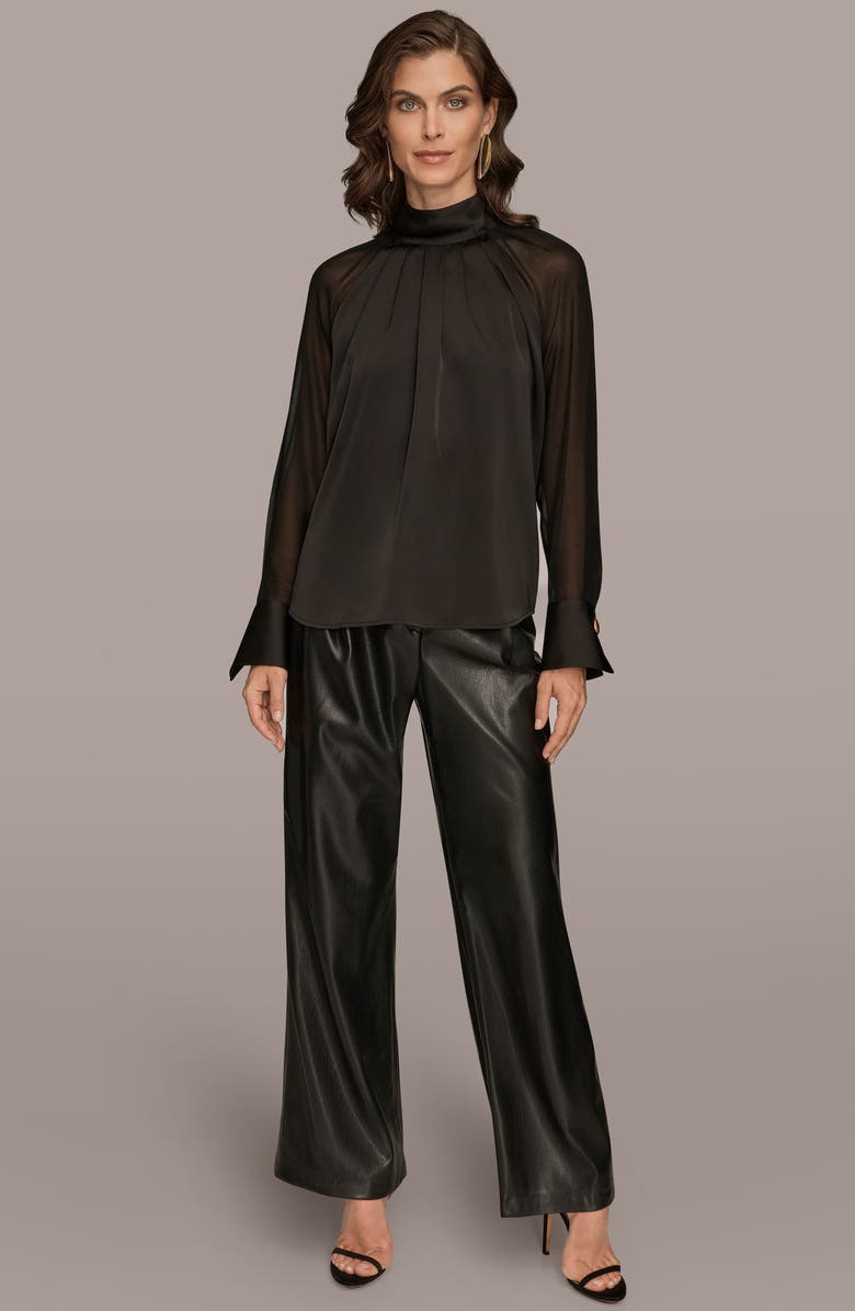 Donna Karan New York Pleated Sheer Sleeve Top, Alternate, color, Black