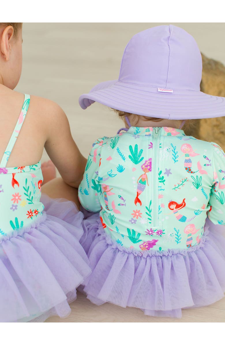 RuffleButts Baby + Toddler Girls UPF50+ Tulle Skirted One Piece Rash Guard, Alternate, color, Mermaid Princess