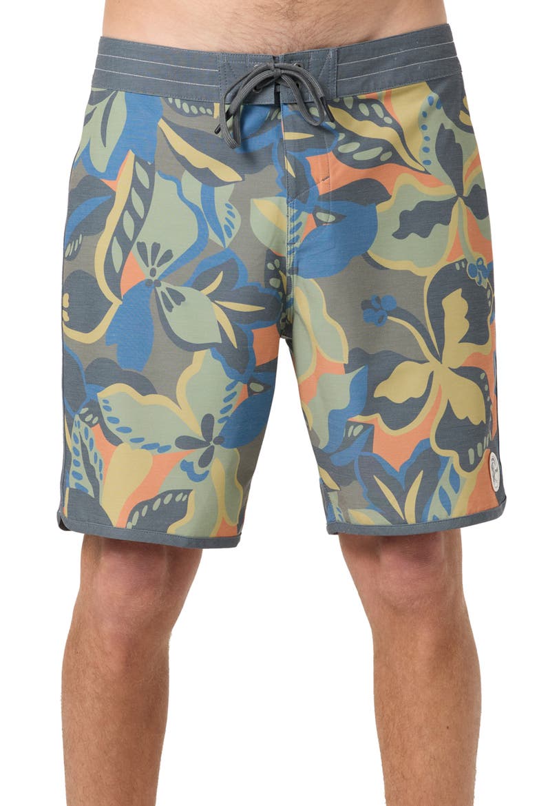 OG Print Scallop Board Shorts, Main, color, DARK SHADOW