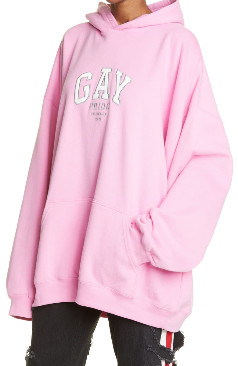 Balenciaga Gay Pride Embroidered Oversize Cotton Hoodie, Alternate, color, 