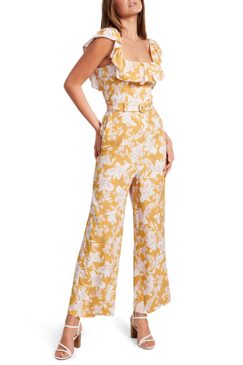 Samantha Floral Frill Belted Jumpsuit, Main, color, YELLOW PRINT