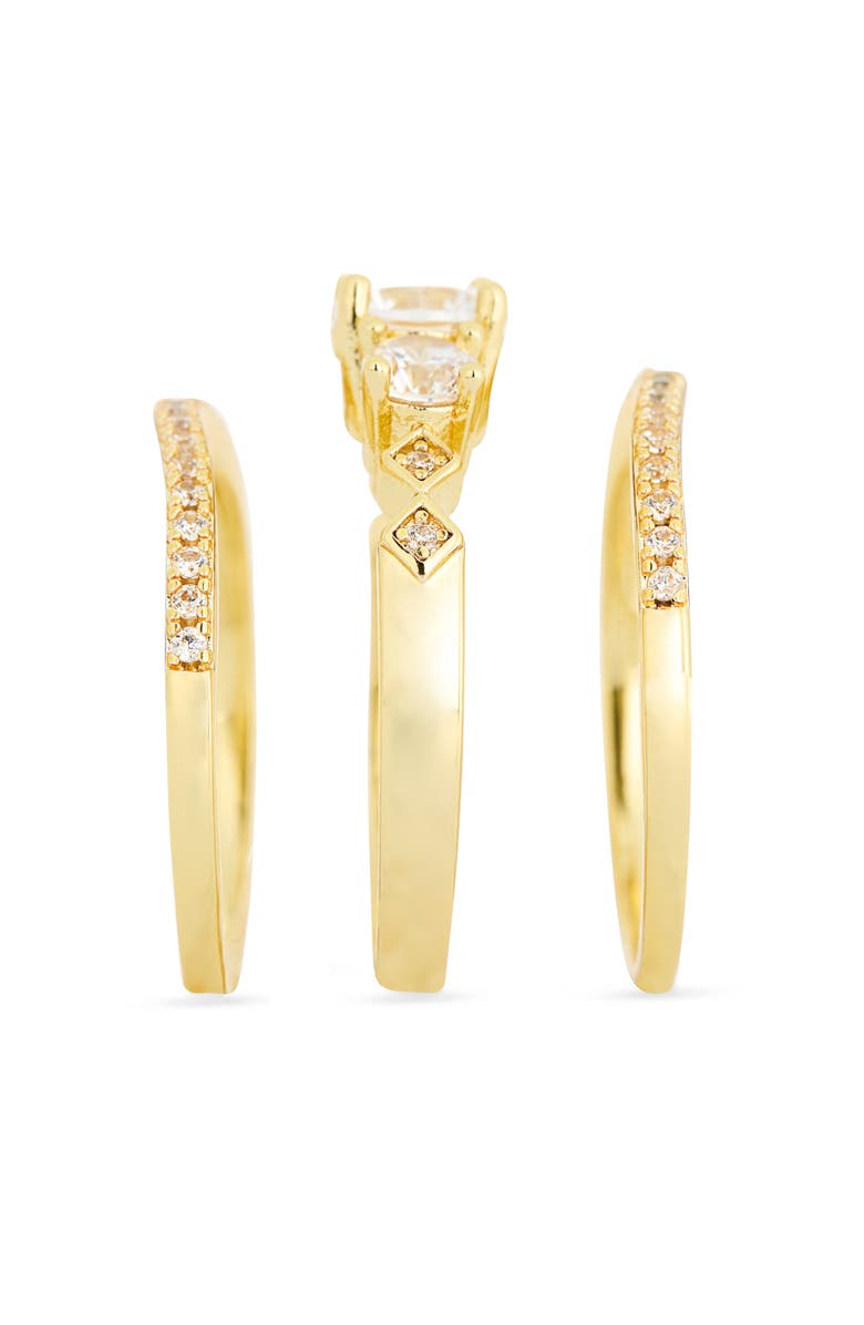 NORDSTROM RACK Set of Three Cubic Zirconia Rings, Alternate, color, Clear- Gold