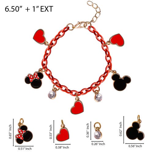 Disney Heart Charm Bracelet In Red