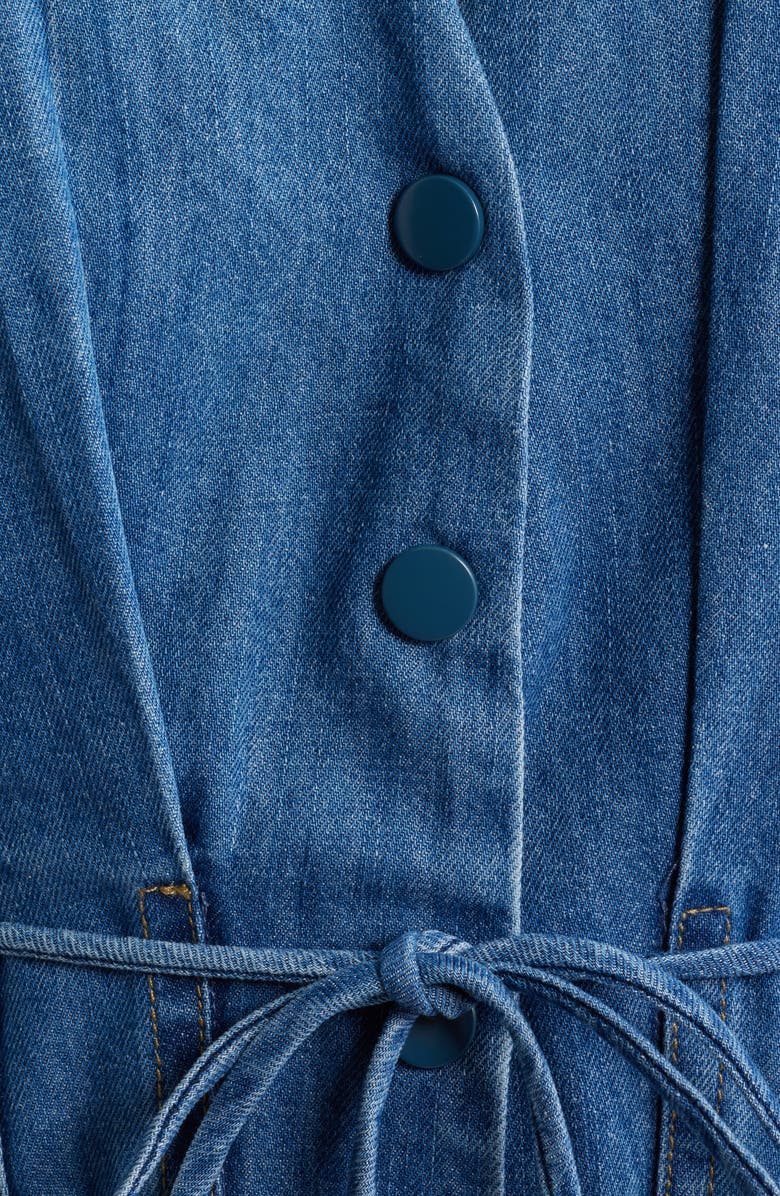 FREEMARKET Pleat Denim Midi Shirtdress, Alternate, color, Indigo