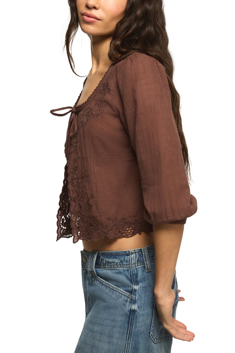Festival Cutwork Tie Neck Top, Alternate, color, FRENCH ROAST