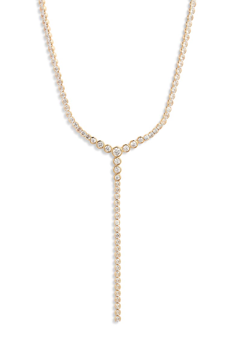 Graduated Bezel Cubic Zirconia Y Necklace, Main, color, CLEAR- GOLD
