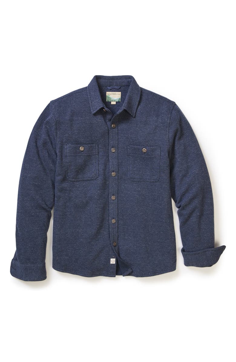 Marine Layer Pacifica Herringbone Stretch Twill Overshirt, Alternate, color, Navy Herringbone