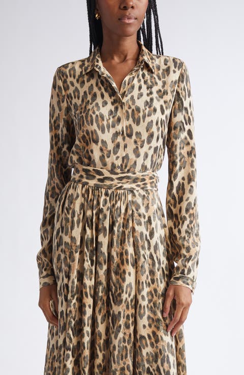 Leopard Print Silk Georgette Button-Up Shirt