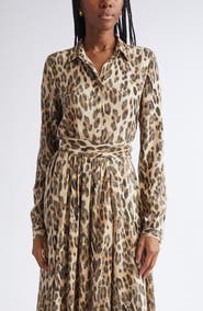 ST. JOHN Leopard Print Silk Georgette Button-Up Shirt