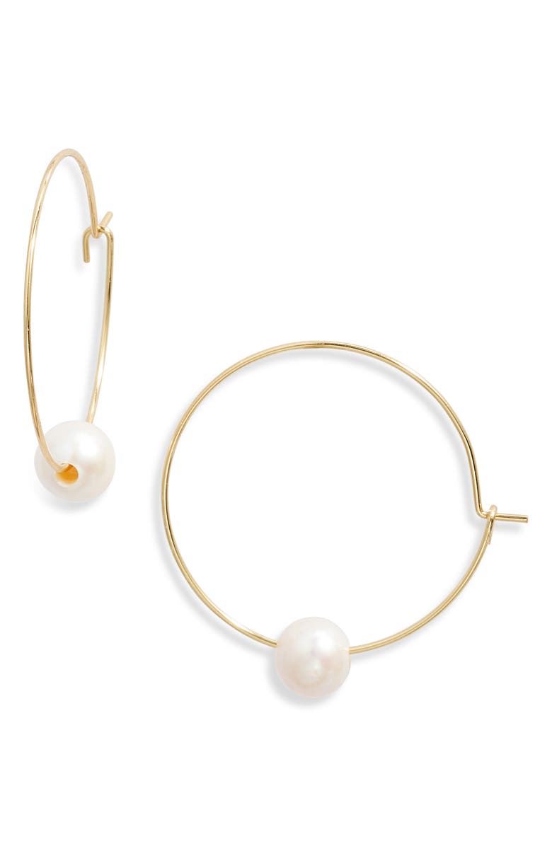 Kiara by Ki-ele Freshwater Pearl Hoop Earrings, Main, color, 