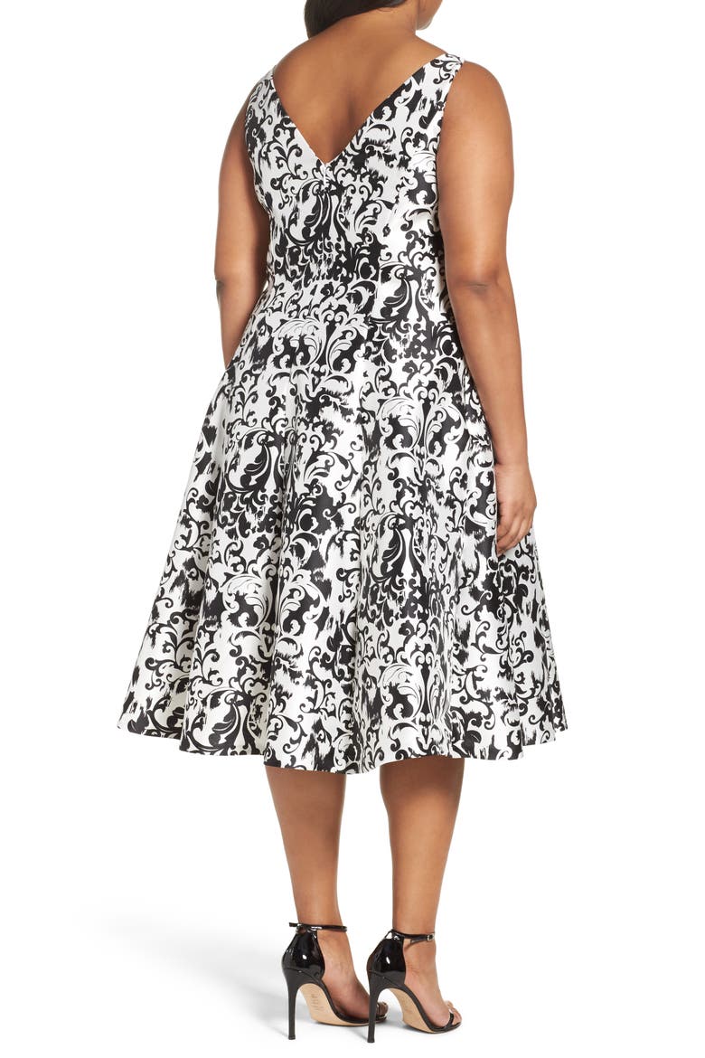 Fit & Flare Dress, Alternate, color, WHITE/ BLACK