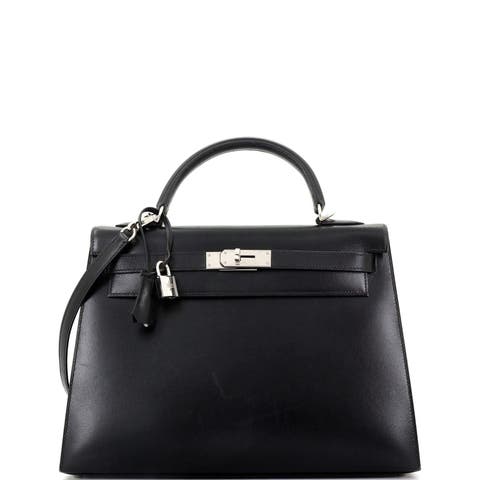 Kelly Handbag Black Box Calf with Palladium Hardware 32