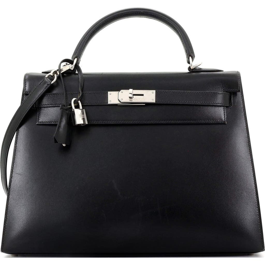 Pre-owned Hermes Hermes Kelly Handbag Black Box Calf With Palladium Hardware 32 In Black
