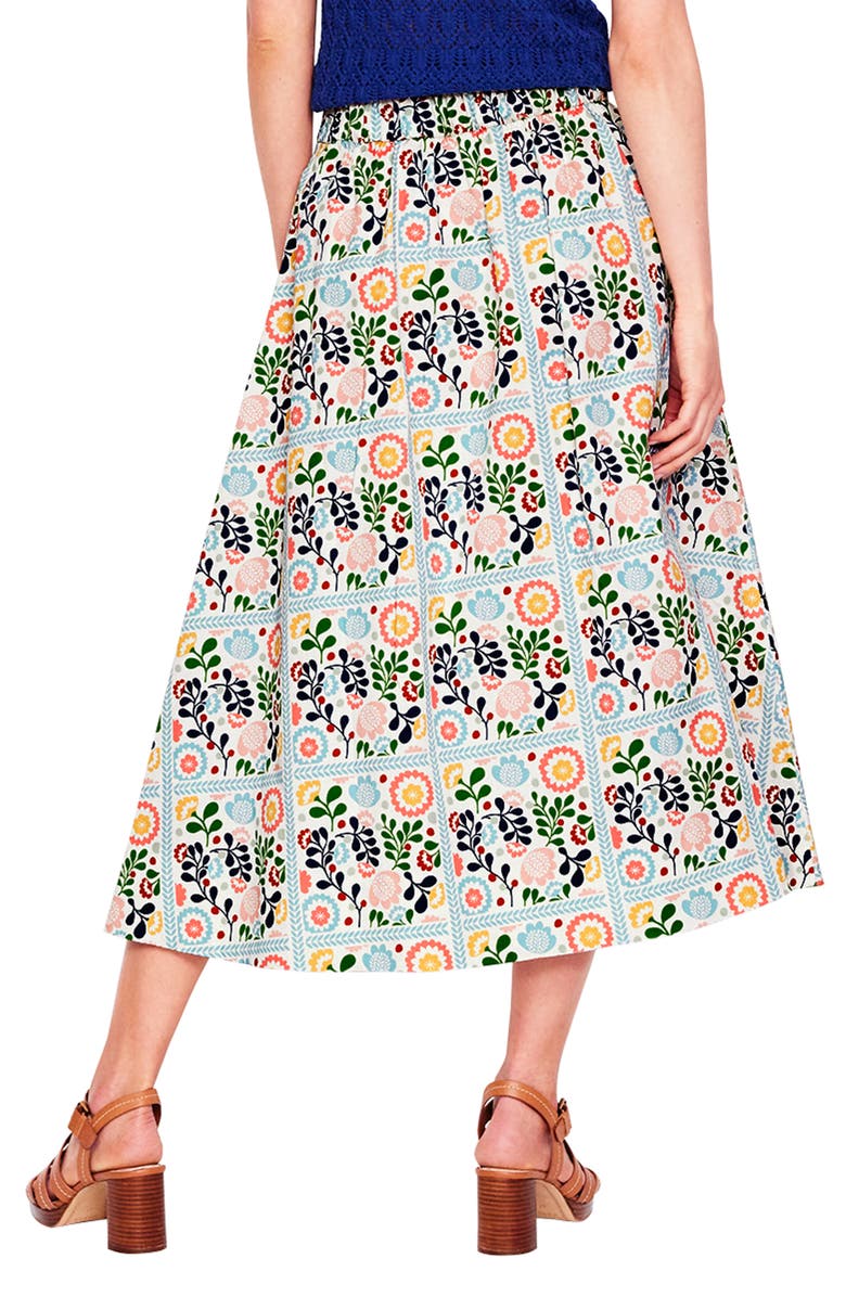 Boden Isabella Floral Cotton Sateen A-Line Skirt, Alternate, color, Multi, Vine Tile