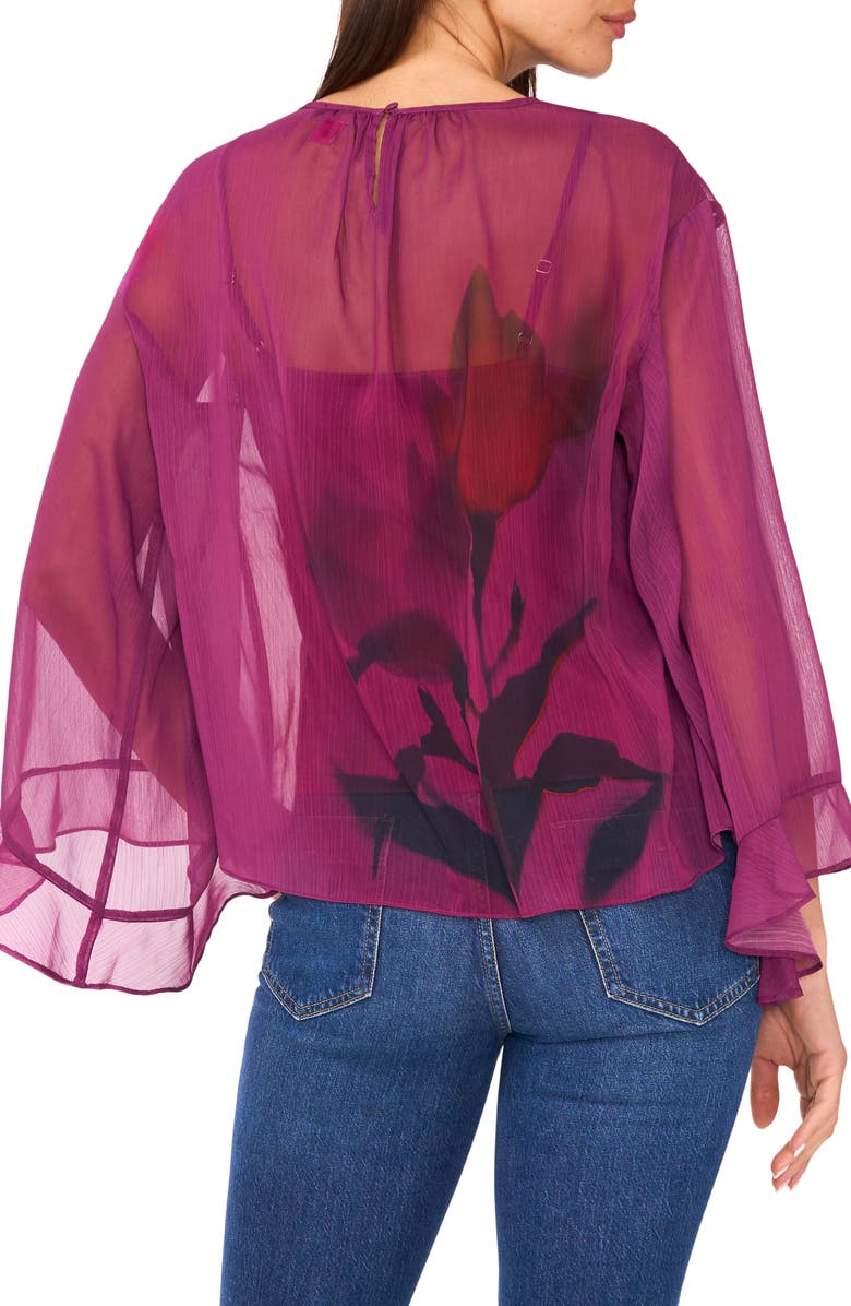 Vince Camuto Floral Flutter Bell Sleeve Top, Alternate, color, Sweet Plum