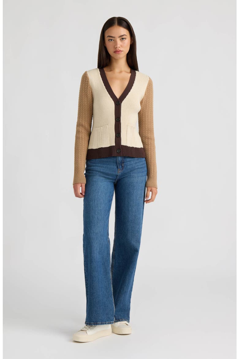 Colorblock Cable Cardigan, Alternate, color, OATMEAL