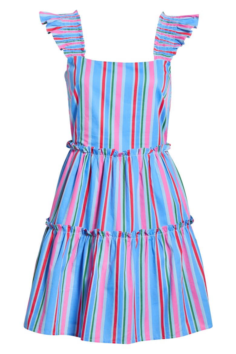 Jaimie Stripe Ruffle Tiered Minidress, Alternate, color, PINK-BLUE-GREEN